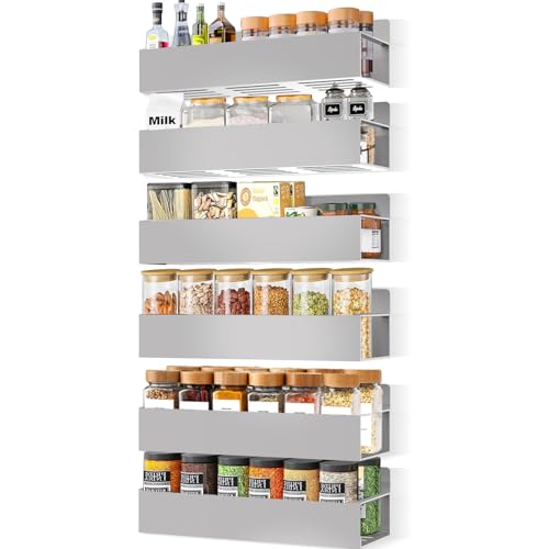 Magnetic Spice Rack Organizer for Fridge Seasoning Organizer for Kitchen storage with Screw Magnetic Shelf with Hook for Refrigerator and Oven (6pack-Grey) - color: 6pack-Grey