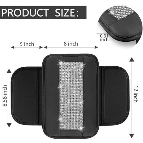 NBTEPEM Bling Car Armrest Cover, Universal Microfiber Leather Center Console Cover with 2 Pockets, Rhinestone Car Armrest Cushion Protector, Bling Accessories Interior (Silver Diamond) - color: Silver Diamond