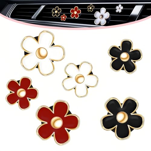 6 Pack Colorful Daisy Flower Car Air Vent Clips Car Air Outlet Freshener Clip for Car Interior Decoration Accessories (Black, White, Red) - color: Black, White, Red, size: 1 Count (Pack of 6)