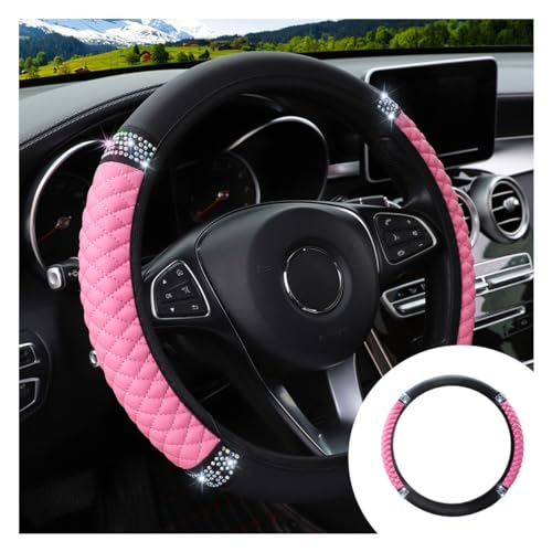 Bling Soft Leather Steering Wheel Cover, 15 Inch Colorful Rhinestones Auto Elastic Protector with Crystal Diamond for Women Girls, Car Accessories for Most Cars, SUVs (Pink) - color: Pink