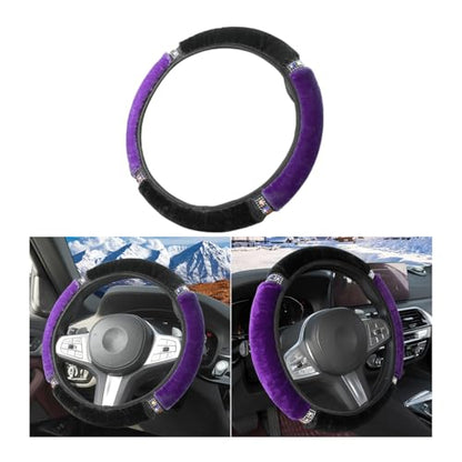 HZEL Bling Car Steering Wheel Cover, Fluffy Crystal Rhinestone Vehicle Steer Wheel Protector, Sparkly Diamond Automotive Wheel Cover Adaptable to 14.5-15 Inches, Universal for Most Cars (Purple)