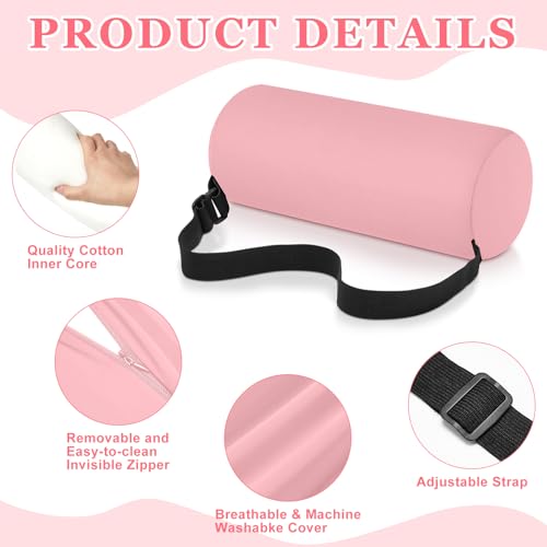 2 Pcs Lumbar Roll Support Pillow Low Back Lumbar Support Office Seat Cushion with Adjustable Strap and Washable Cover for Travel Gaming Chair Car Seat Pain Relief(Pink) - color: Pink