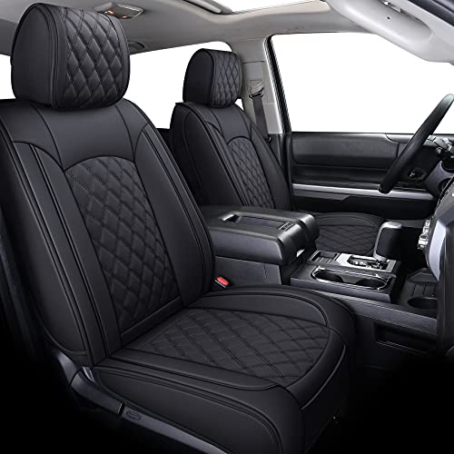 Tundra Seat Covers Compatible with Toyota Tundra 2008-2022 2023 2024 2025 2026 Crewmax Double Cab SR5 Limited Platinum TRD Pro Tundrasine 1794 Edition Waterproof Leather(5 PCS Full Set/Black)