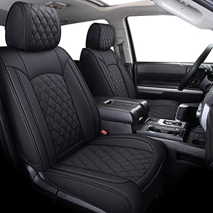 Tundra Seat Covers Compatible with Toyota Tundra 2008-2022 2023 2024 2025 2026 Crewmax Double Cab SR5 Limited Platinum TRD Pro Tundrasine 1794 Edition Waterproof Leather(5 PCS Full Set/Black)