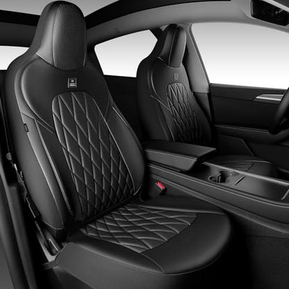 CAR PASS Nappa Leather High Back Front Seat Covers, Tesla Model 3 Model Y Breathable Faux Leather Front Bucket Seat Covers, Anti-Slip Airbag Compatible Universal Fit for Sedan SUV Van Truck, Black - color: Black High Back, size: Two Front