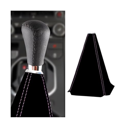 BESULEN Car Shift Boot Cover, Suede Leather Shift Knob Boot Dust Cover, Manual/Auto Shifter Boot Sleeve Replacement, Handbrake Gaiter Boot Dust Cover Car Interior Accessories - color: Black/Purple