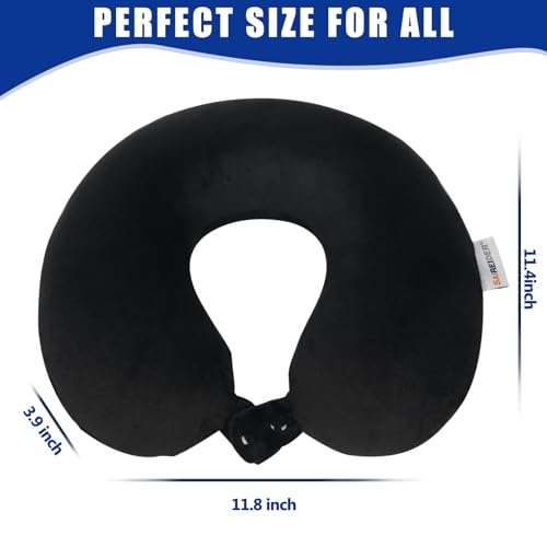 SAIREIDER Travel Pillow 100% Pure Memory Foam Travel Neck Pillow, Airplane Pillow for Traveling、Car、Home、Office，Washable Cover（Black） - color: Black
