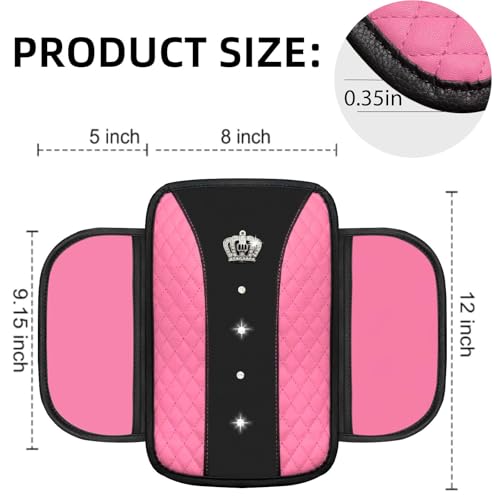 NBTEPEM 6 PCS Bling Car Accessories Set, Leather Steering Wheel Covers Universal 14.5-15 inch, Center Console Cover, Seat Belt Cushion, Cup Holder Coaster (Pink) - color: Pink