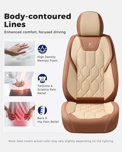Huidasource Seat Covers Full Set, Universal Fit for Most Cars SUVs Trucks, Full Coverage Leather Seat Cover, Airbag, Cupholder Compatible, Seat Function Retain, Easy Install with Velcro, Brown&Beige - color: FS: Brown&Beige, size: Full Set