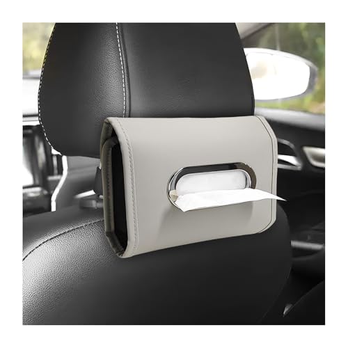 Car Tissue Holder, Premium Leather Rectangular Napkin Case Backseat Tissue Organizer, Classic Style Auto Headrest Storage Box Cover for Regular Size Tissues, Car Accessories (Gray)