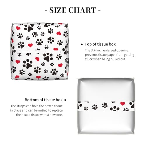 Dog Paw Cat Paw Heart Love Tissue Box Cover Square, Animal Puppy Footprints Tissue Box Holder Waterproof Leather Facial Paper Organizer Dispenser for Bathroom Home Car Nightstand Vanity Desk - color: Color-18