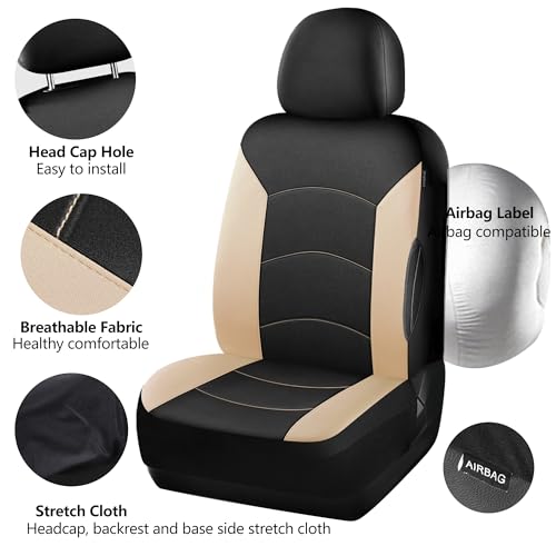 HChengkikz Car Seat Covers Full Set, Waterproof Neoprene Car Seat Covers, Airbag Compatible, Universal Automotive Seat Covers for Most Sedans, SUVs, Trucks (Black + Beige) - color: Black Beige, size: Full Set