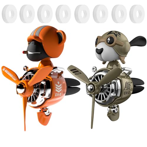 2Pcs Car Air Fresheners, Cute Bear Pilot Automotive Air Outlet Creative Car Perfume Diffuser, Automotive Accessories Air Vent Decoration with 8 Fragrant Tablets (Orange 1+Green 1) - color: Orange 1+Green 1