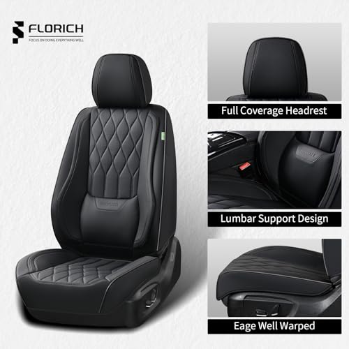 Leather Seat Covers Full Set Black Car Seat Covers with Lumbar Support Waterproof Car Seat Cushion 5 Seats Full Coverage Seat Protector Universal Fit for Most Cars Sedans Trucks SUV, Black