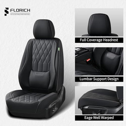 Leather Seat Covers Full Set Black Car Seat Covers with Lumbar Support Waterproof Car Seat Cushion 5 Seats Full Coverage Seat Protector Universal Fit for Most Cars Sedans Trucks SUV, Black