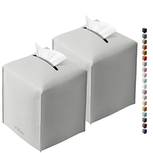 Tissue Box Cover for PU Leather, Modern Simple Solid Color Holder Square Tissue Bag, Ideal for Bathrooms,Office,Car,Outdoor Tent,Dining Table,5"X5"X5", Double Light Grey - color: Double Light Grey