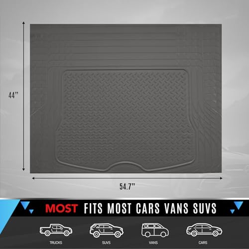PIC AUTO Heavy Duty Cargo Liner, Trimmable All-Weather Rubber Trunk Mat for Cars, SUVs, Vans & Trucks, Anti-Slip Backing, Durable Protection, Large, Gray - color: Gray