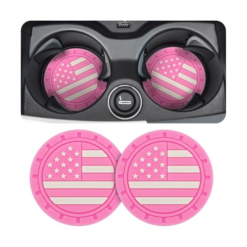 AUCELI 2 Pack Car Cup Holder Coasters, Colored American Flag US Flag Insert Car Cup Coaster, 2.75 Inch Anti Slip Shockproof Embedded Drink Mat, Vehicle Interior Decor Accessories - color: Pink/Flag, size: 2PCS