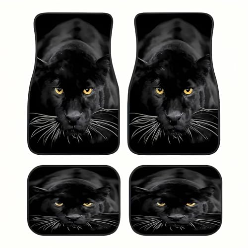 Universal Fit Car Floor Mats Set of 4Pcs, Cute Black Leopard All-Weather Front Rear Car Carpet Mats, Non-Slip Car Floor Mat Car Accessories for Automotive Trucks SUV Sedans Vans - color: Cute Black Leopard
