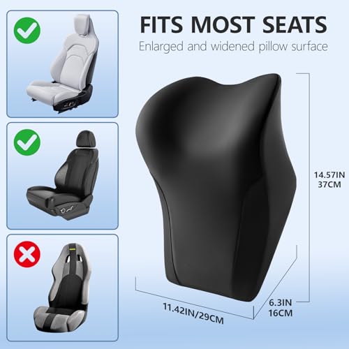 BABUR Car Headrest Pillow | Ergonomic Memory Foam Neck Shoulder Support Pillow with Adjustable Design & Enlarged Surface | Pain Relief for Driving Travel Sleeping | Black 1 Pack - color: Black