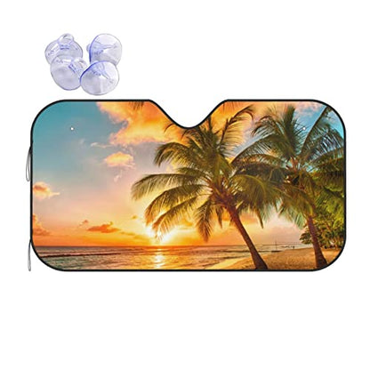 Tropical Island Blue Sky Beach Coconut Tree Sea Windshield Sun Shade Front Protector Folding Car Sun Visor Blocks Uv Rays Keeps Your Vehicle Cool - color: Tropical Island Blue Sky Beach Coconut Tree Sea