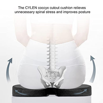 CYLEN Home Office Seat Cushion - Comfort Memory Foam Chair Cushion with Cooling Gel Infused for Tailbone, Coccyx, Back & Sciatica Pain Relief (Black-Blue) - color: Black-blue