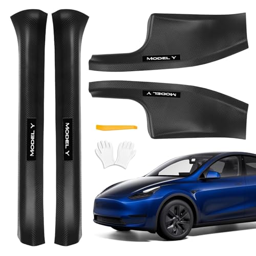 4 Pcs Door Sill Protector for Tesla Model Y 2019-2024 Only for 5 Seater - Carbon Fiber Scuff Plate Guards with Installation Kit Front & Rear Pedal Kick Protection Fit for Tesla Model Y Accessories - color: 4pcs Model Y 2019-2024
