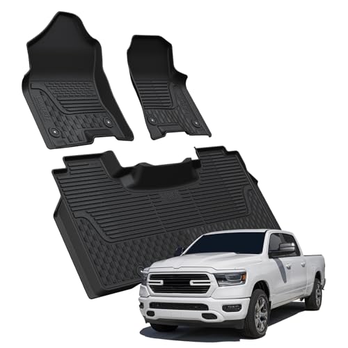LASFIT Floor Mats for Ram 1500 2019-2024 Crew Cab with Rear Under-Seat Storage Bucket Seat (NOT Fit for Classic Model), 4 Full Size Doors All Weather TPE Custom Fit 1st & 2nd Row, Black - style: 1) 1500 | 2019-2024 | Crew Cab with Storage Bucket Seat Floo