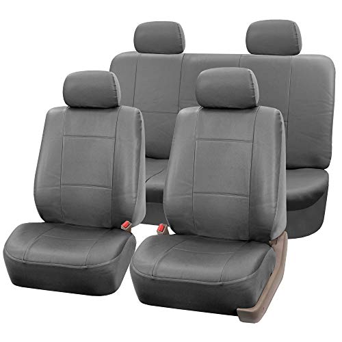 FH Group PU002114 Premium PU Leather Seat Covers (Gray) Full Set – Universal Fit for Cars Trucks and SUVs - color: gray, style: Full Set
