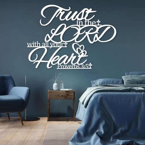Maclou Trust in The Lord With All Your Heart Metal Wall Art, Metal Scripture Wall Art, Bible Verses Wall Decor, Christian Wall Decor for Living Room, Bedroom (White,39"x28" / 100x72cm) - color: White, size: 39"x28" / 100x72cm