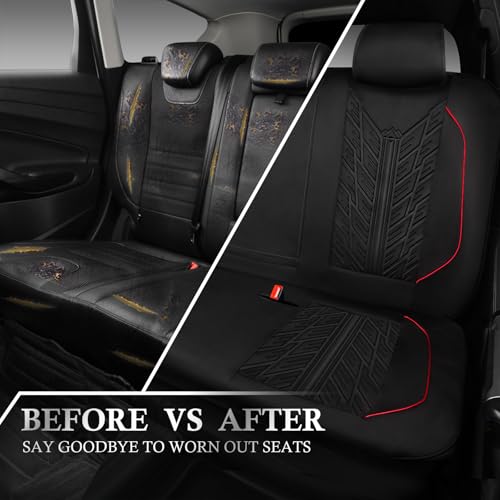 CAR PASS Waterproof Split Bench Seat Covers,Neoprene Rear Seat Covers,All-Weather Non-Slip Durable, Universal Fit for SUVs Sedans Trucks Vans Automotive,Black - color: rear-black and red