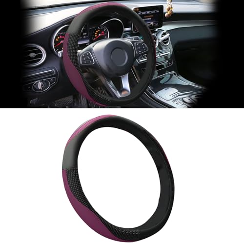 Car Steering Wheel Cover with Inner Circle, Upgraded 15 inch Leather Steering Wheel Protector for Men Women, Anti-Slip Breathable Car Interior Accessories for Most Cars (Purple) - color: Purple