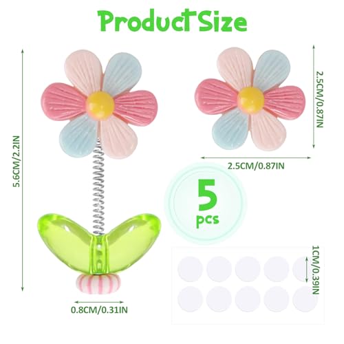 5pcs Cute Car Accessories for Women, Shaking Spring Rainbow Flower Dashboard Decorations with Strong Adhesive Property, Car Decorations Interior UV-Resistant for Gifts