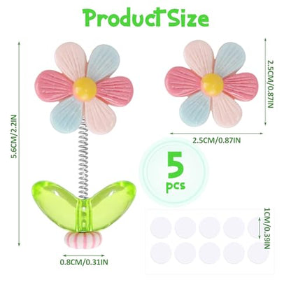 5pcs Cute Car Accessories for Women, Shaking Spring Rainbow Flower Dashboard Decorations with Strong Adhesive Property, Car Decorations Interior UV-Resistant for Gifts
