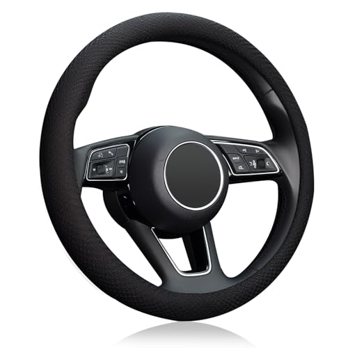 ZHOL Steering Wheel Cover Universal 15 inch Microfiber Breathable Ice Silk Steering Wheel Covers Anti-Slip Car Interior Accessories for Women Men, Warm in Winter and Cool in Summer, Black - color: Black