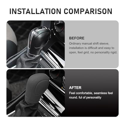 2 PCS Gear Shift Knob Cover, Silicone Anti-slip Scratch-resistant Shift Knob Protector, Water-proof Highly Stretchable Handbrake Cover, for Most Manual Transmission Cars (Black)