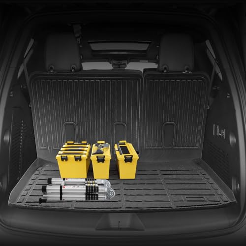 VEVOR Cargo Mats Compatible Tahoe & GMC Yukon 2021-2024, Custom Fit TPE Cargo Liner Set for SUVs, Trunk and Rear Back Seat Protector Replacement, Trunk Mat and Backrest Mats - style: Tahoe/GMC Yukon 2021-2024
