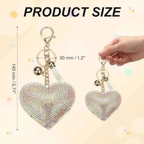 PATIKIL Rhinestone Keychains for Women, Cute Bling Heart Shape Purse Charm for Bag Handbags Car Keys - color: Gold-white Ab