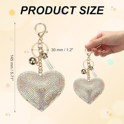 PATIKIL Rhinestone Keychains for Women, Cute Bling Heart Shape Purse Charm for Bag Handbags Car Keys - color: Gold-white Ab