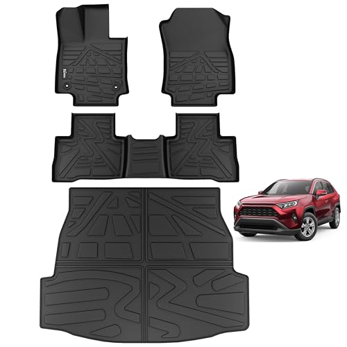 KARPAL Floor Mats Fit for Toyota RAV4 2019-2025 (Include Hybrid), Custom Fit All Weather TPE Floor Liners, 1st & 2nd Row & Cargo Liner, RAV4 Accessories - style: 2019-2025 | For Toyota RAV4 | 1st & 2nd Row & Cargo