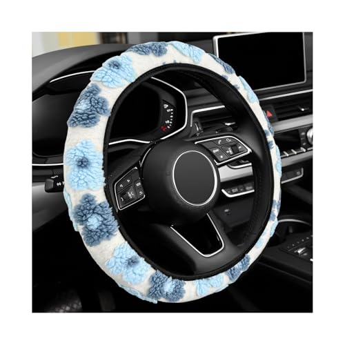 Plush Flowers Steering Wheel Cover, 15 inch Anti-Slip Breathable Steering Wheel Protector Cute Floral Decor, Elastic Soft Wheel Cover Universal Fit for Most Vehicles (Light Blue) - color: Light Blue