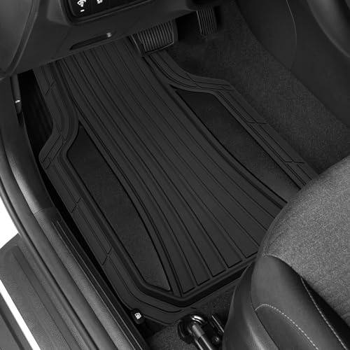 Motor Trend Rubber Car Floor Mats - Durable, All Weather Protection with Non-Slip Backing, Two Tone Accent - For Front and Rear, Black & Gloss Black - color: Black & Gloss Black