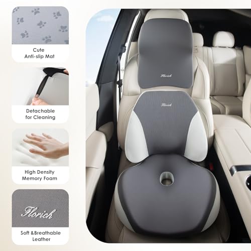 Car Seat Cushion & Lumbar Support Pillow & Car Neck Pillow Ergonomic and 100% Memory Foam, Upgraded Larger and Breathable Car Seat Cushion & Back Support Pillow - Gray - color: B-cushion&lumbar&neck Pillow-gray