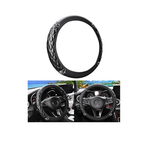 Bling Car Steering Wheel Cover, 14.5-15inch Sheepskin Crystal Rhinestones Elastic Vehicle Steering Wheel Protector, Auto Interior Accessories, Universal for SUV Sedan Truck (Black)