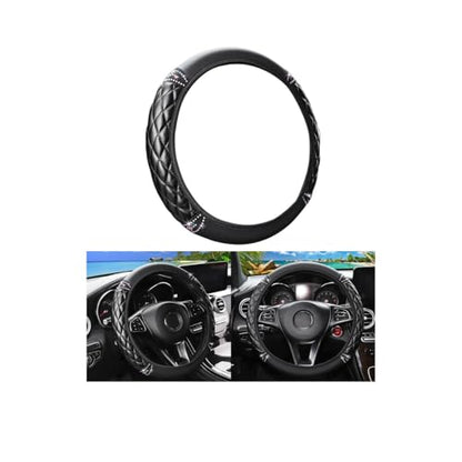 Bling Car Steering Wheel Cover, 14.5-15inch Sheepskin Crystal Rhinestones Elastic Vehicle Steering Wheel Protector, Auto Interior Accessories, Universal for SUV Sedan Truck (Black)