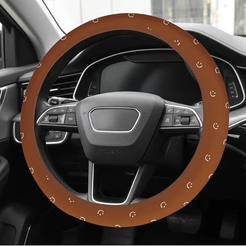 Soft Brown Steering Wheel Cover Cute Cloth Fabric Car Wheel Cover Breathable Washable Cool in Summer Universal 14.5 15 Inch