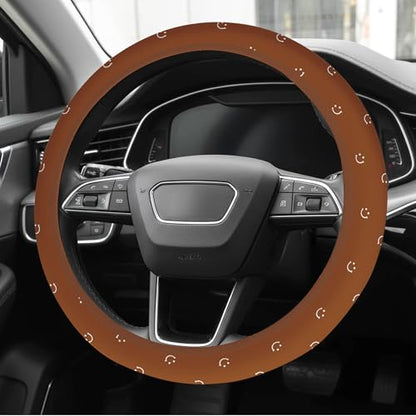 Soft Brown Steering Wheel Cover Cute Cloth Fabric Car Wheel Cover Breathable Washable Cool in Summer Universal 14.5 15 Inch