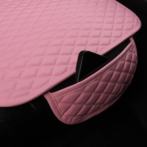 Pu Leather Car Seat Bottom Covers Protectors Include 1 Pair Front Driver Seat Pad Mat and 1 Rear Bench Cover Universal Fit 90% Vehicles,Pink