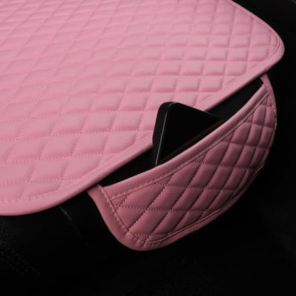 Pu Leather Car Seat Bottom Covers Protectors Include 1 Pair Front Driver Seat Pad Mat and 1 Rear Bench Cover Universal Fit 90% Vehicles,Pink