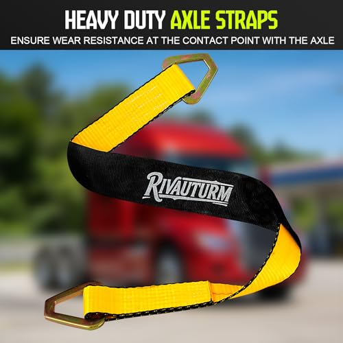 4 Pack Car Tie Down Straps for Trailers - 2" x 10' Ratchet Straps with J-Hooks and 2" x 38'' Axle Straps 10,000lbs Break Strength Heavy Duty Car Hauler Tire Straps for Car, Trailer, UTV Transport - color: Yellow